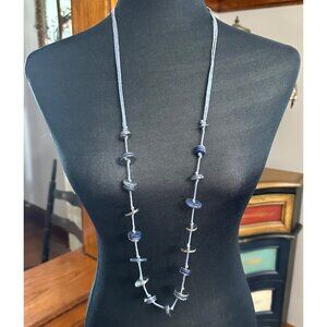 Chico's Necklace Jewelry Statement 45" Adjustable Blue Silver Tone Corded Long